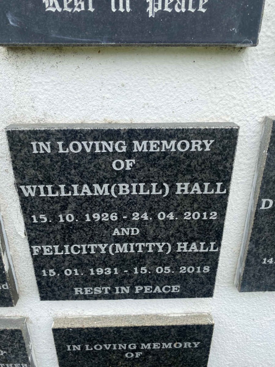 HALL William 1926-2012 & Felicity 1931-2018