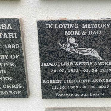 ANDERSEN Robert Theodore 1929-2017 & Jacqueline Wendy 1933-2019
