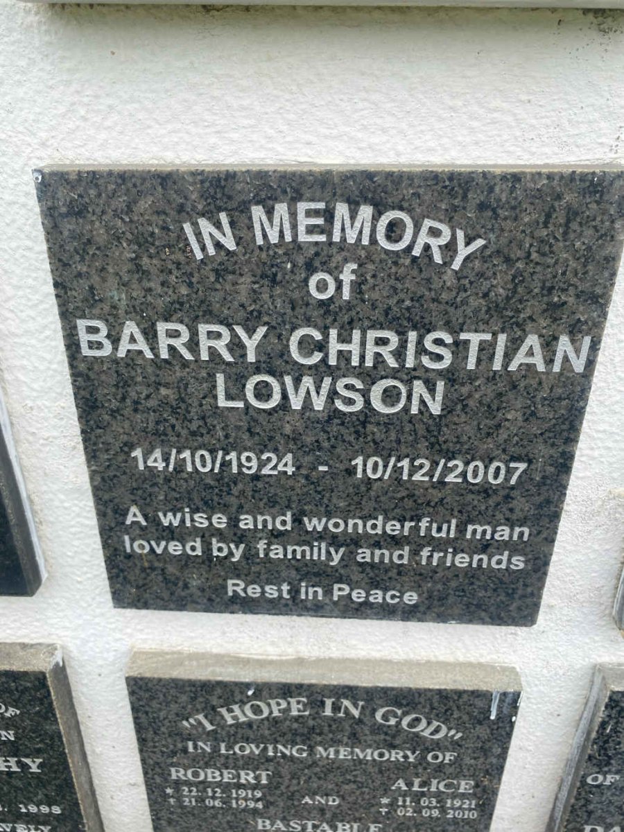 LOWSON Barry Christian 1924-2007