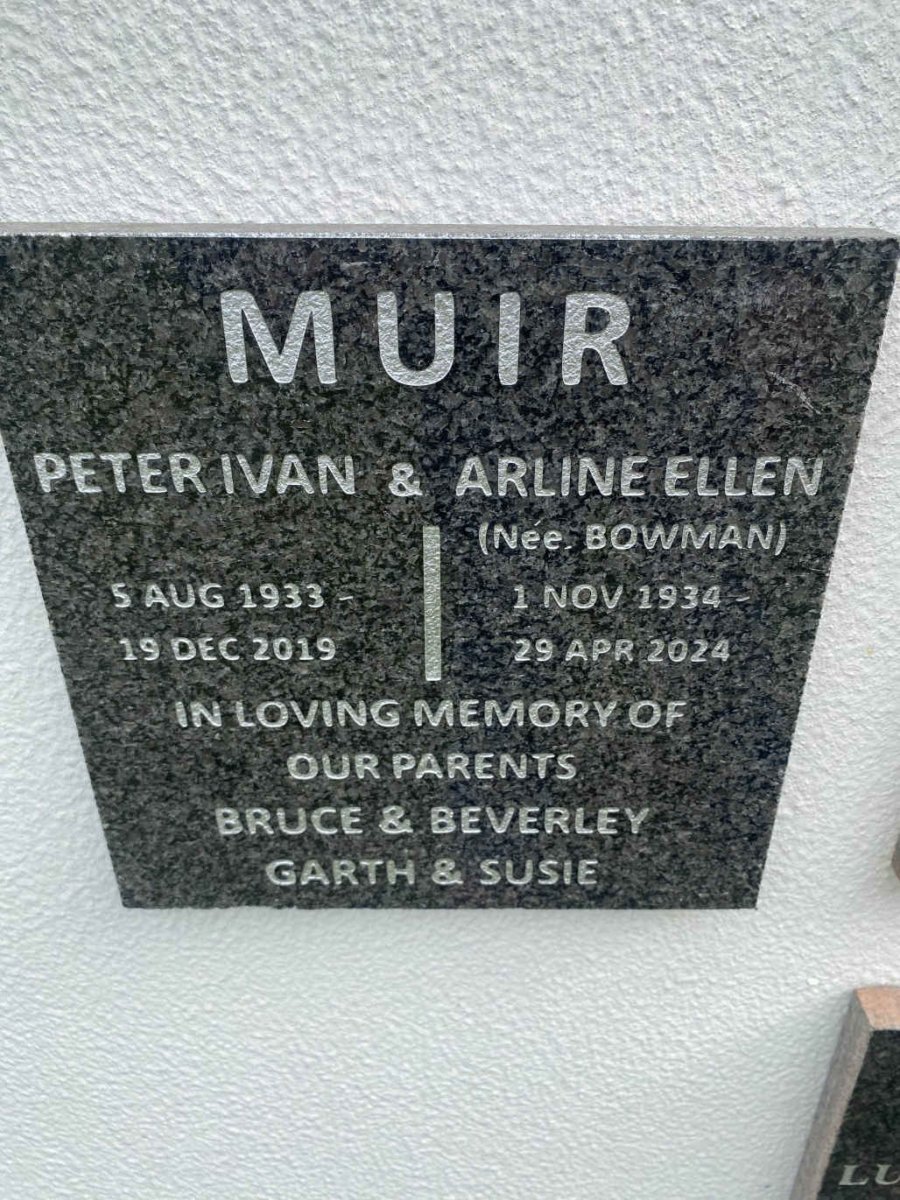 MUIR Peter Ivan 1933-2019 & Arline Ellen 1934-2024
