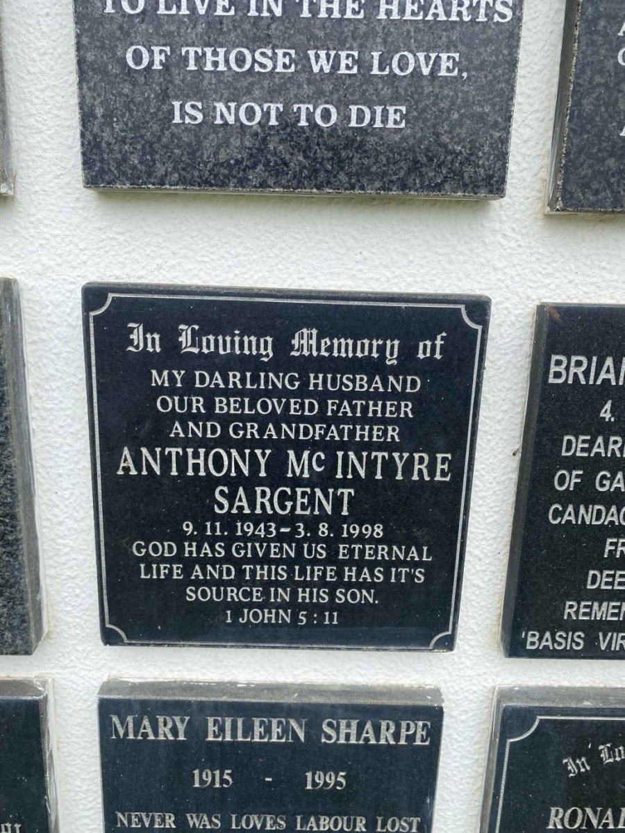 SARGENT Anthony McIntyre 1943-1998