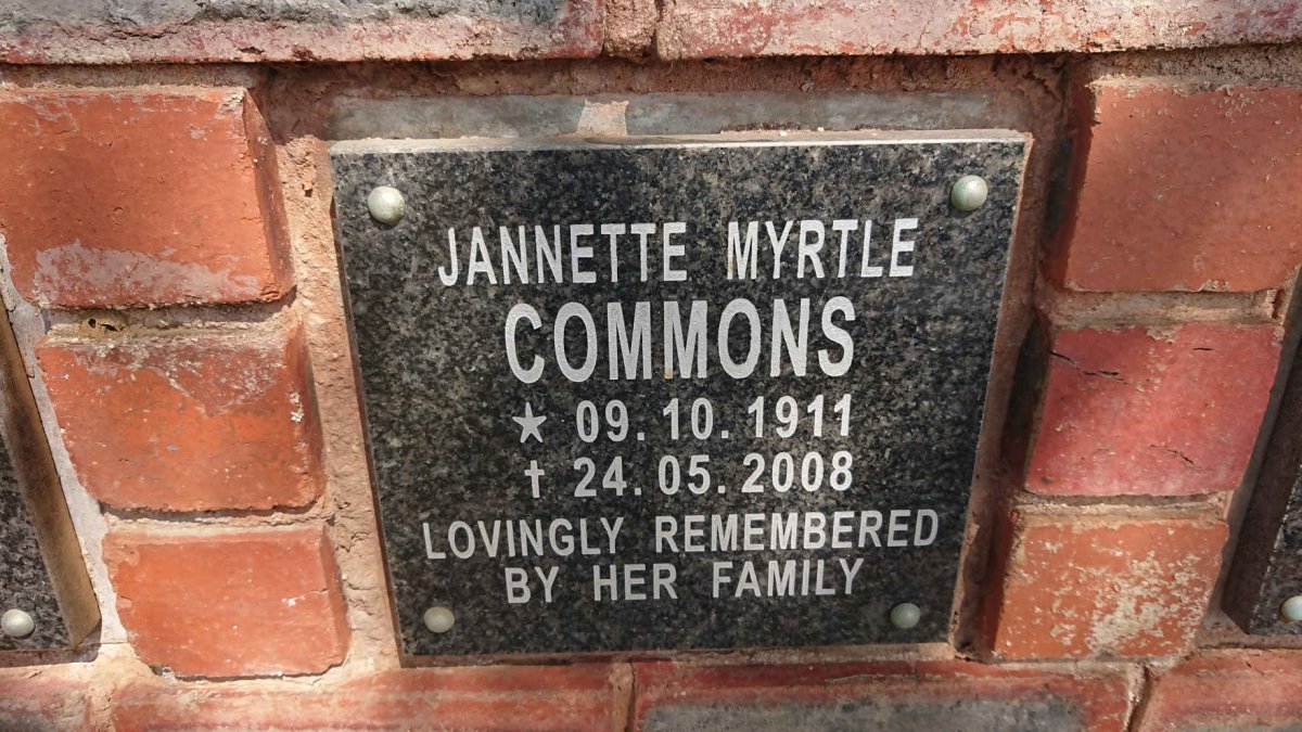 COMMONS Jannette Myrtle 1911-2008