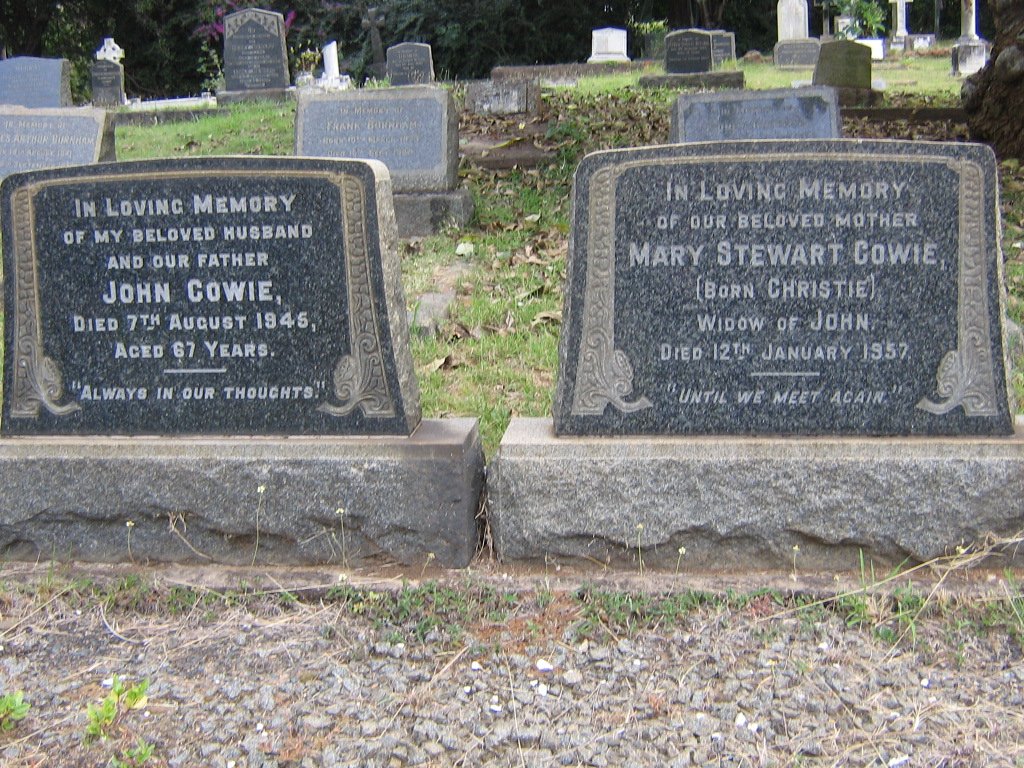 COWIE John -1945 &amp; Mary Stewart CHRISTIE -1957