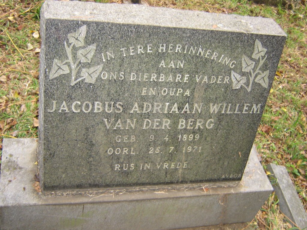 BERG Jacobus Adriaan, van der 1899-1971
