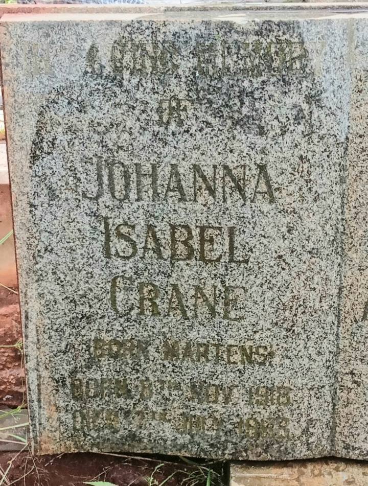 CRANE Johanna Isabel nee MARTENS 1918-1968