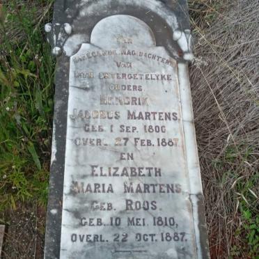 MARTENS Hendrik Jacobus 1800-1887 & Elizabeth Maria ROOS 1810-1887