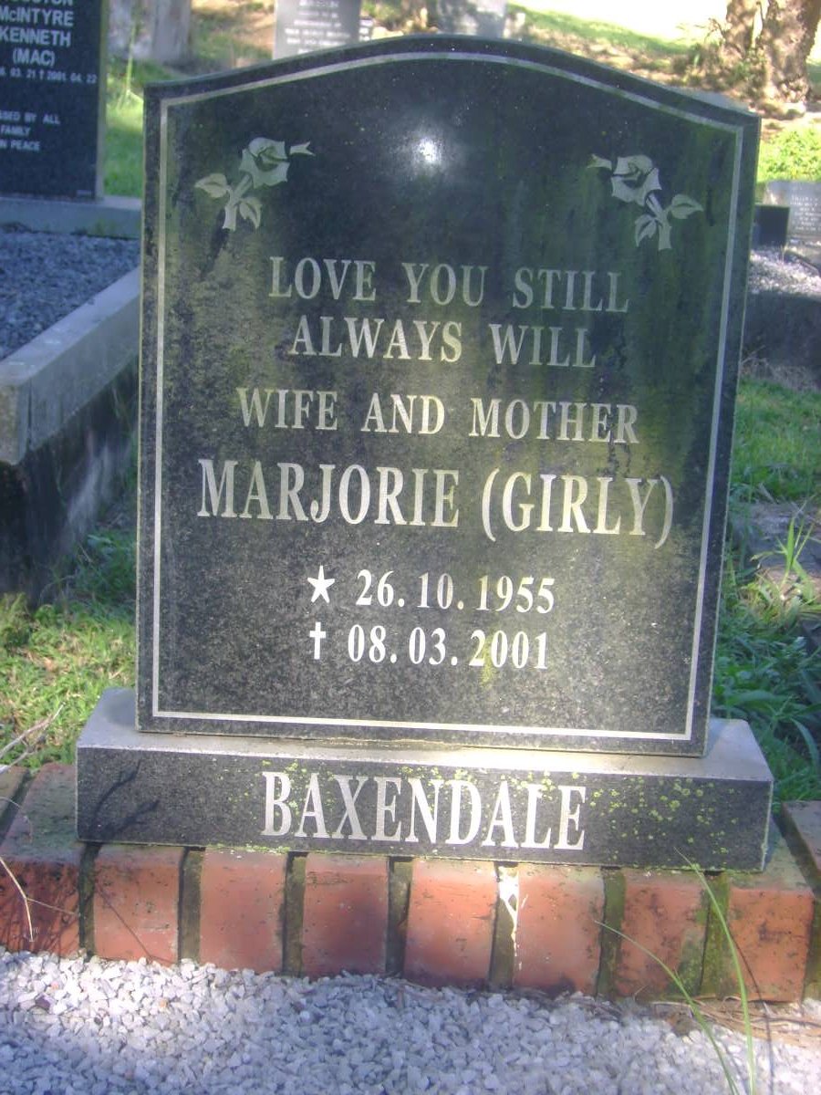 BAXENDALE Marjorie 1955-2001