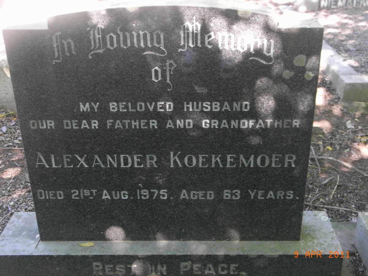KOEKEMOER Alexander -1975 &amp; Winifred Frances 1923-1985