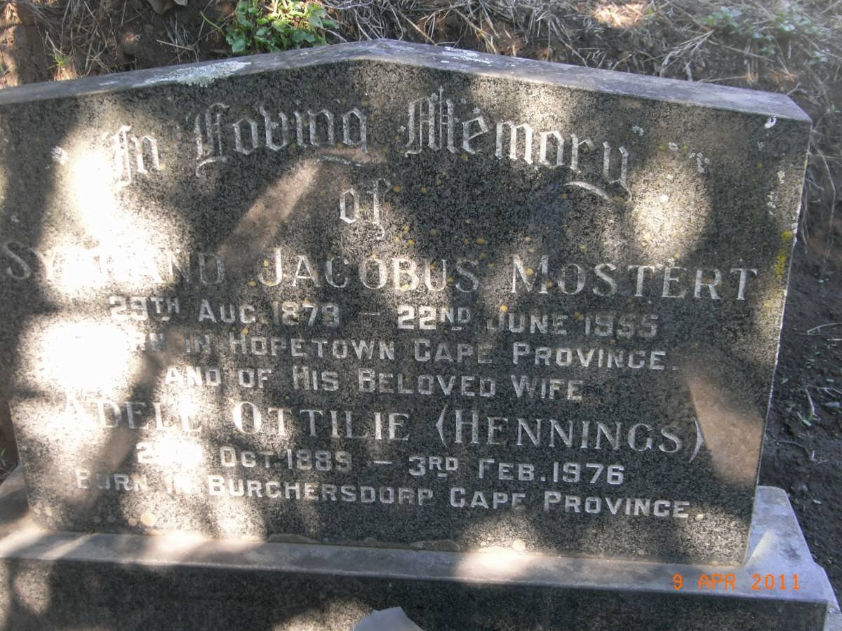 MOSTERT Sybrand Jacobus 1878-1955 &amp; Adele Otthilie HENNINGS 1885-1976