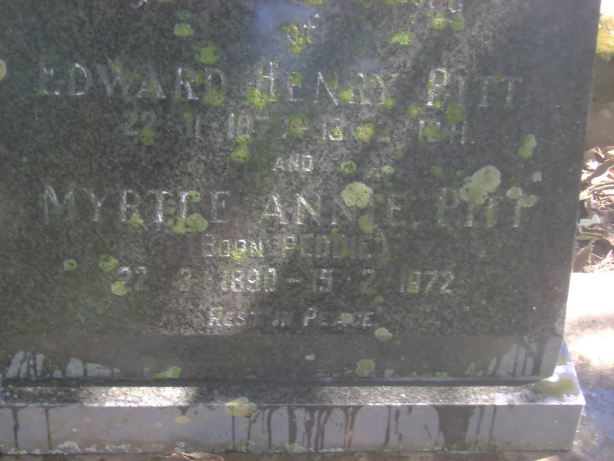 PITT Edward Henry 187?-1941 &amp; Myrtle Annie PEDDIE 1890-1972