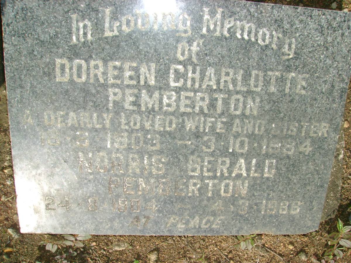 PEMBERTON Norris Gerald 1904-1986 &amp; Doreen Charlotte 1903-1984