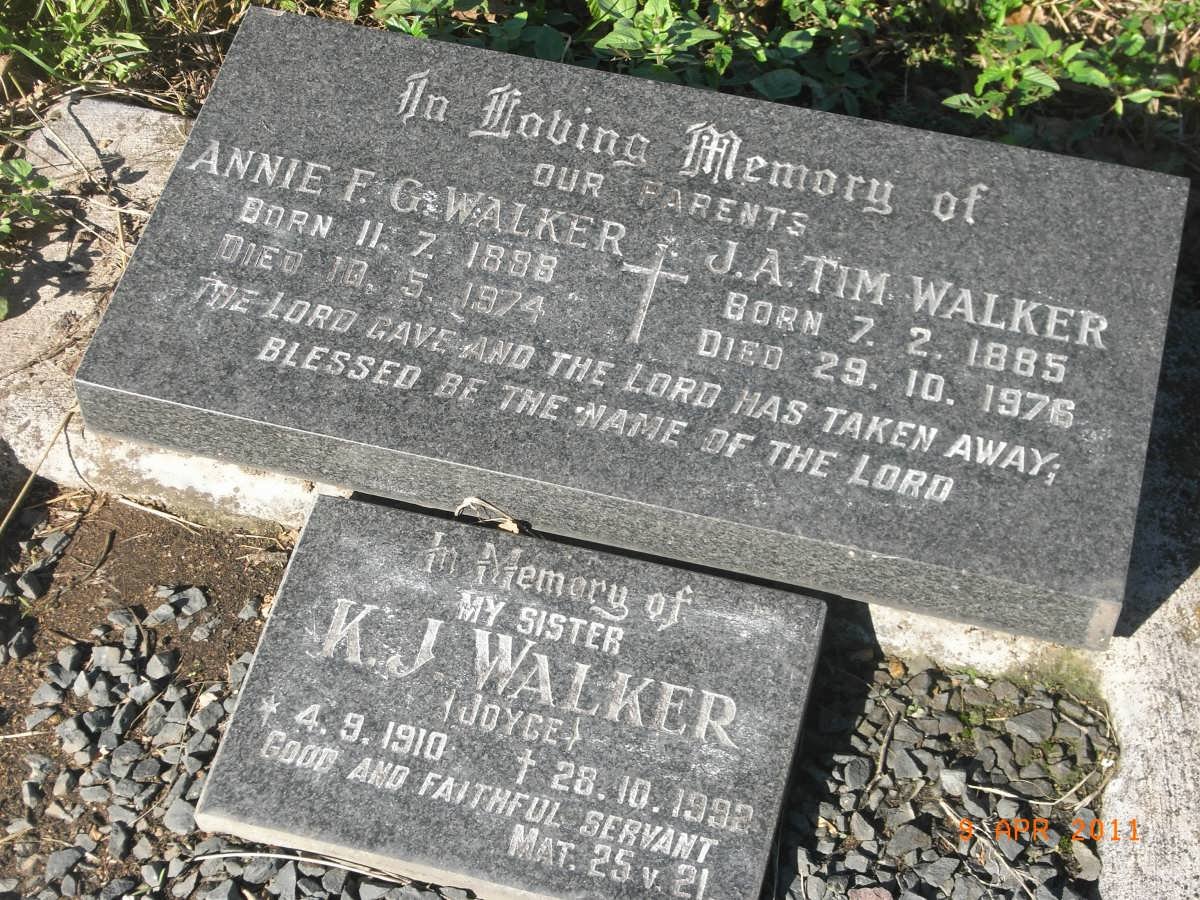 WALKER J.A.Tim 1885-1976 &amp; Annie F.G. 1898-1974 :: WALKER K.J. 1910-1992
