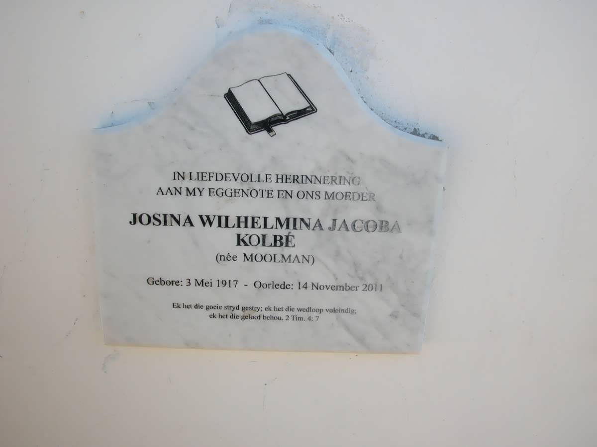 KOLBE Josina Wilhelmina Jacoba nee MOOLMAN 1917-2011