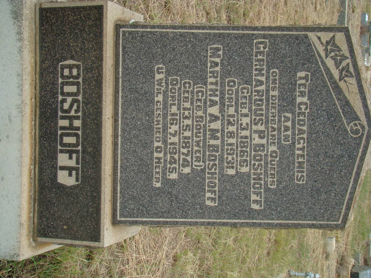 BOSHOFF Gerhardus P. 1866-1931 &amp; Martha A.M. BOUWER 1874-1945