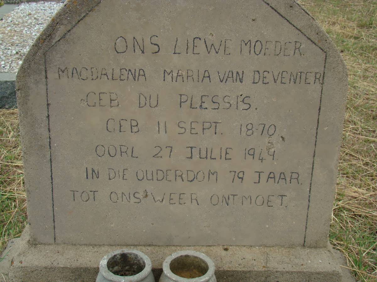 DEVENTER Magdalena Maria, van nee DU PLESSIS 1870-1949