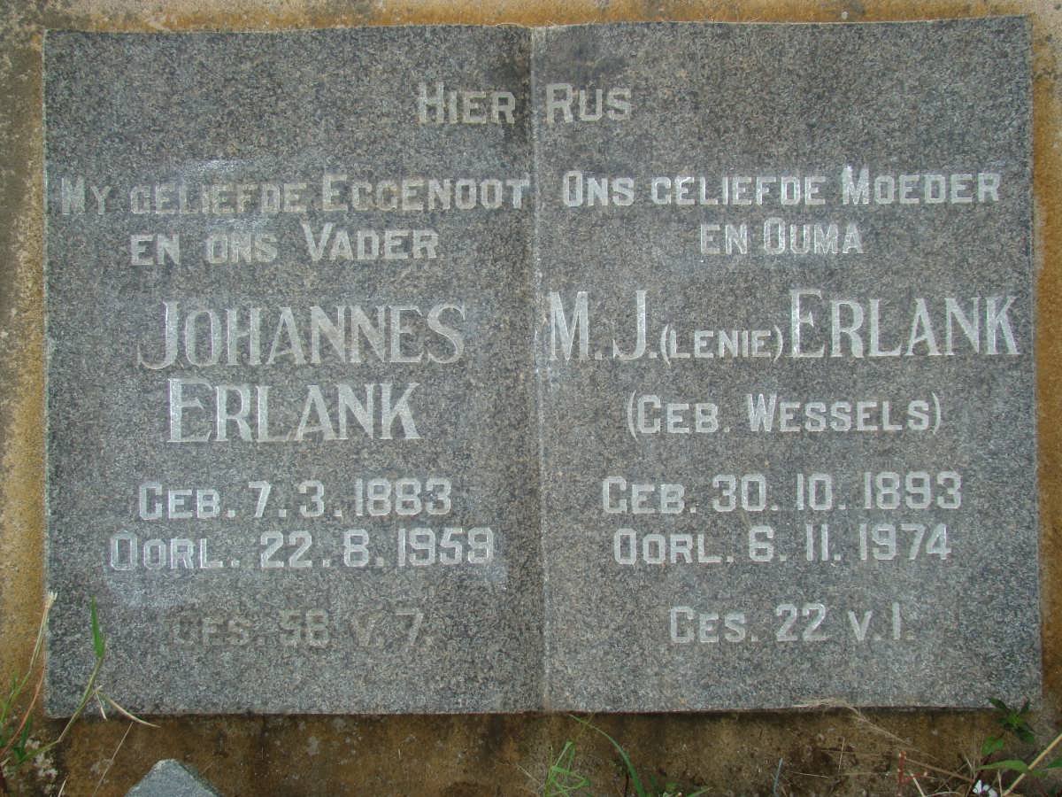 ERLANK Johannes 1883-1959 &amp; M.J. WESSELS 1893-1974