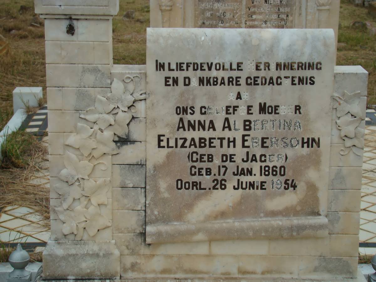 EBERSOHN Anna Albertina Elizabeth nee DE JAGER 1860-1954