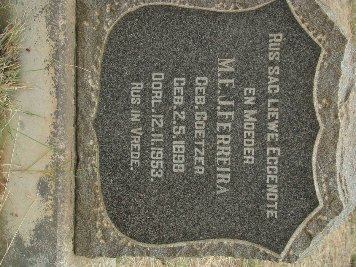 FERREIRA M.E.J. nee COETZER 1898-1953