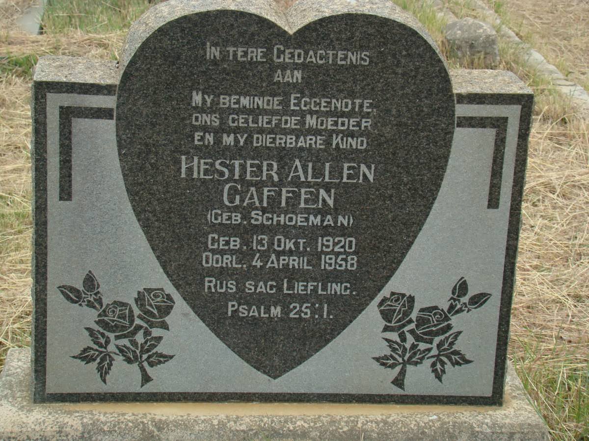 GAFFEN Hester Allen nee SCHOEMAN 1920-1958