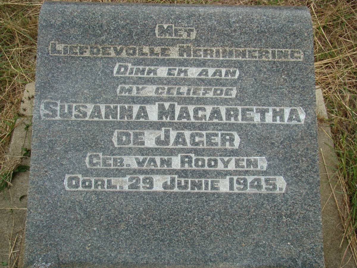 JAGER Susanna Magaretha, de nee VAN ROOYEN -1945