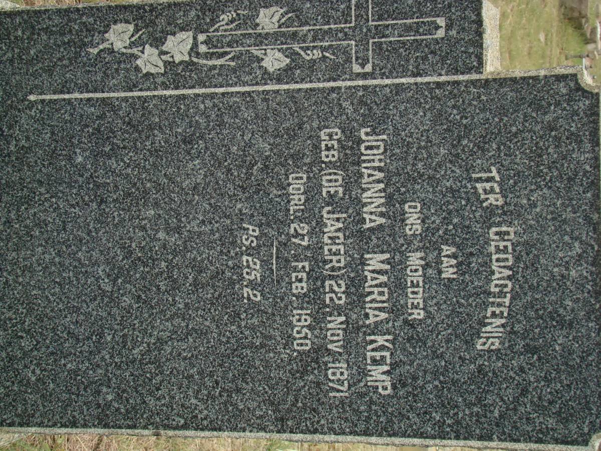 KEMP Johanna Maria nee DE JAGER 1871-1950