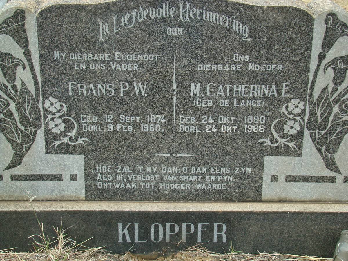 KLOPPER Frans P.W. 1874-1960 &amp; M. Catharina E. DE LANGE 1880-1968