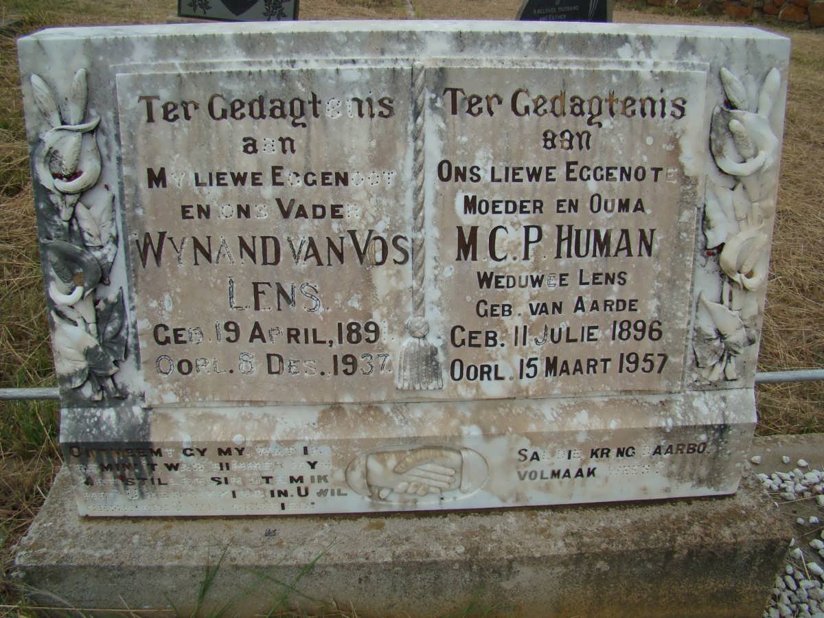 LENS Wynand van Vos 1891-1937 &amp; M.C.P. HUMAN formerly LENS nee VAN AARDE 1896-1957