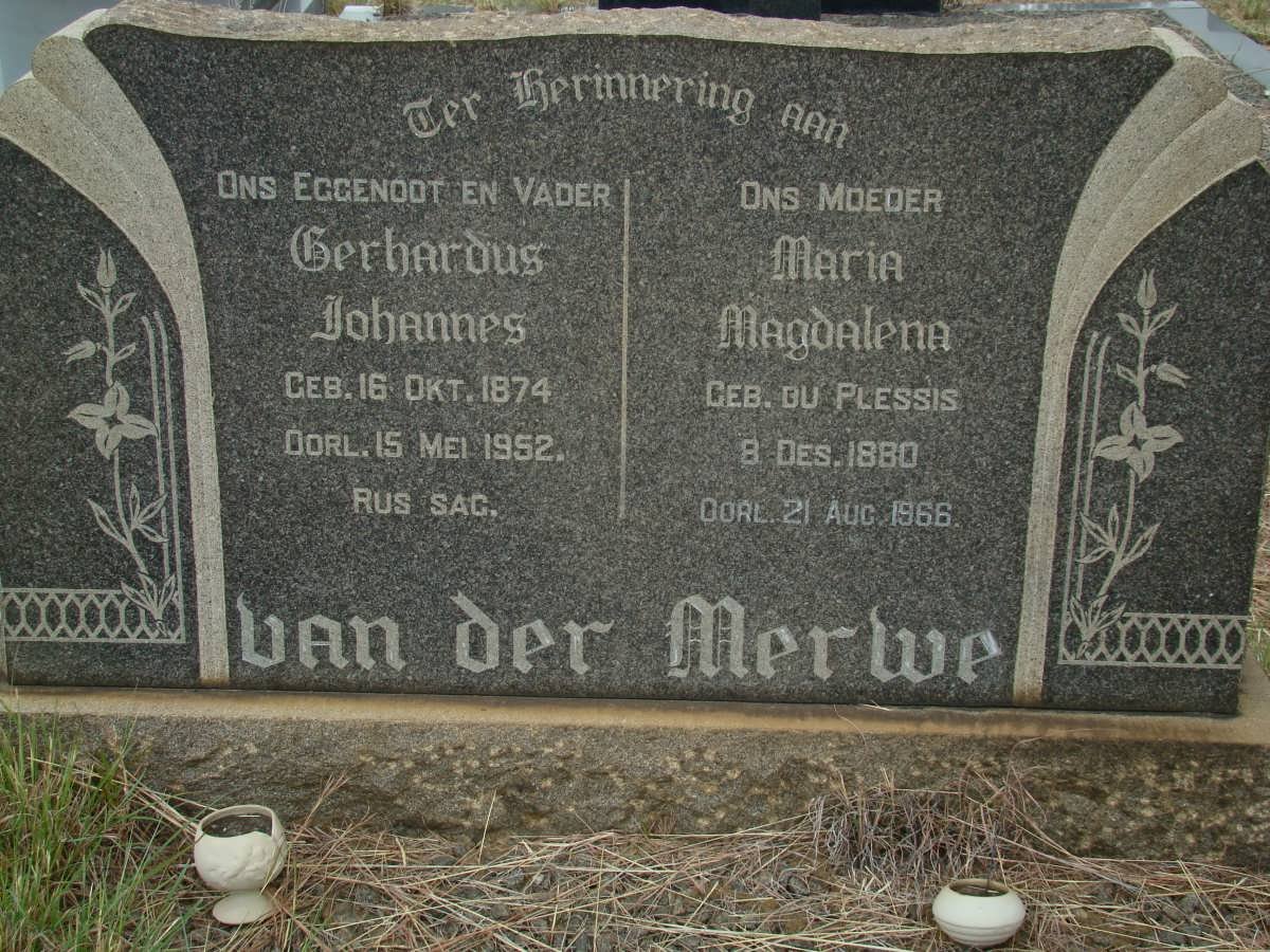 MERWE Gerhardus Johannes, van der 1874-1952 &amp; Maria Magdalena DU PLESSIS 1880-1966