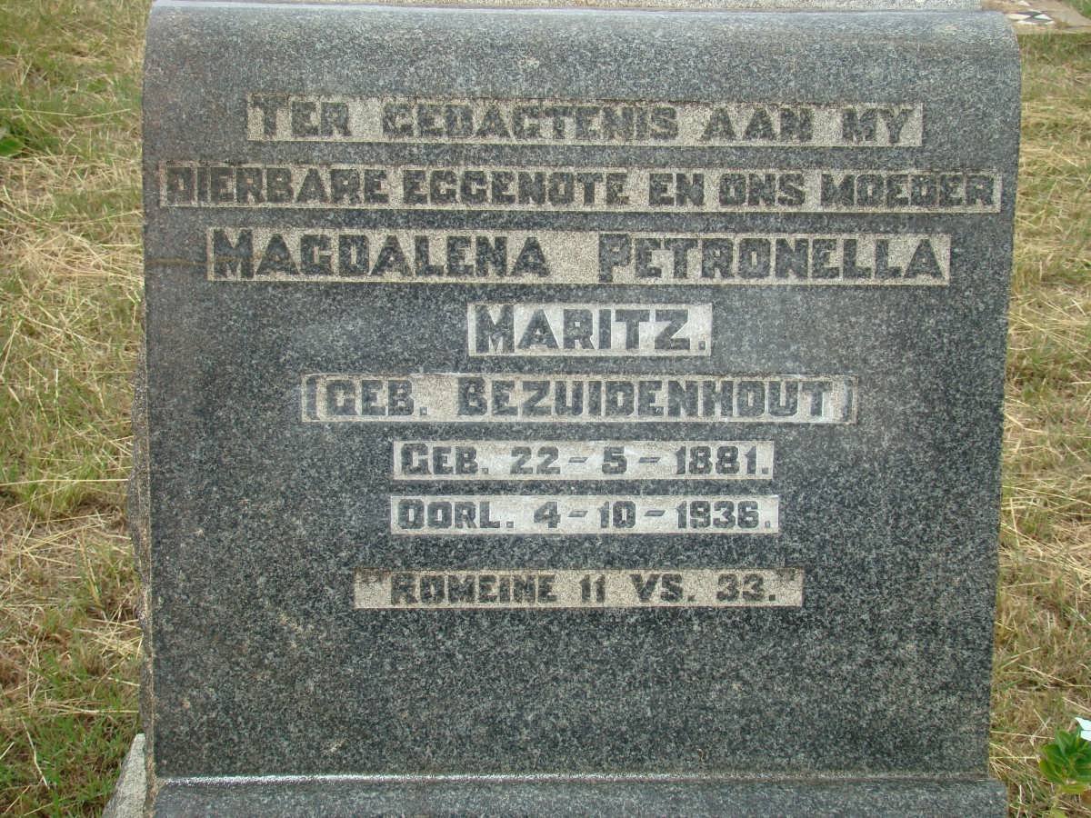 MARITZ Magdalena Petronella nee BEZUIDENHOUT 1881-1936