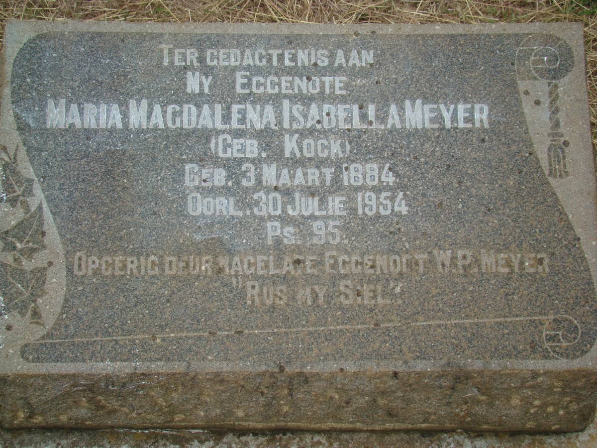 MEYER Maria Magdalena Isabella nee DE KOCK 1884-1954