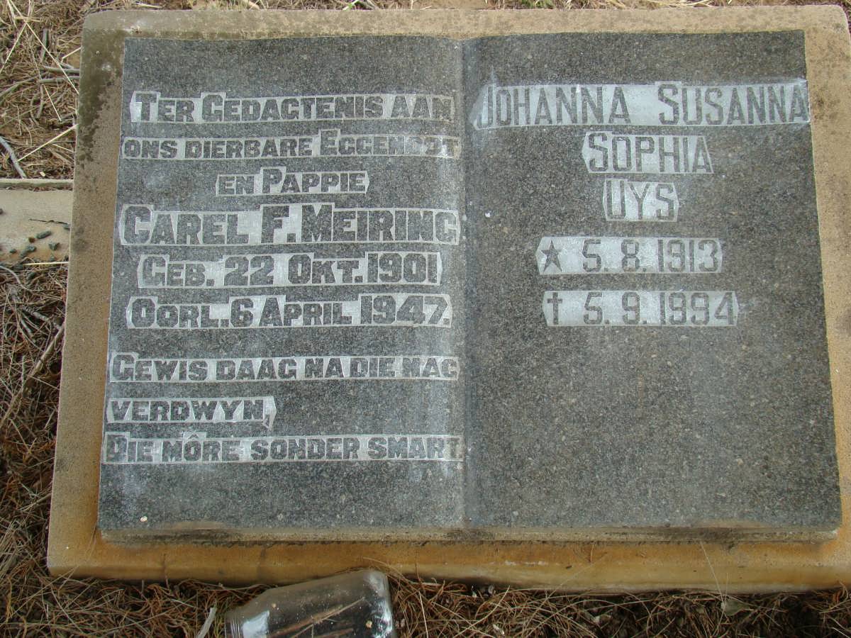 MEIRING Carel F. 1901-1947 :: UYS Johanna Susanna Sophia 1913-1994