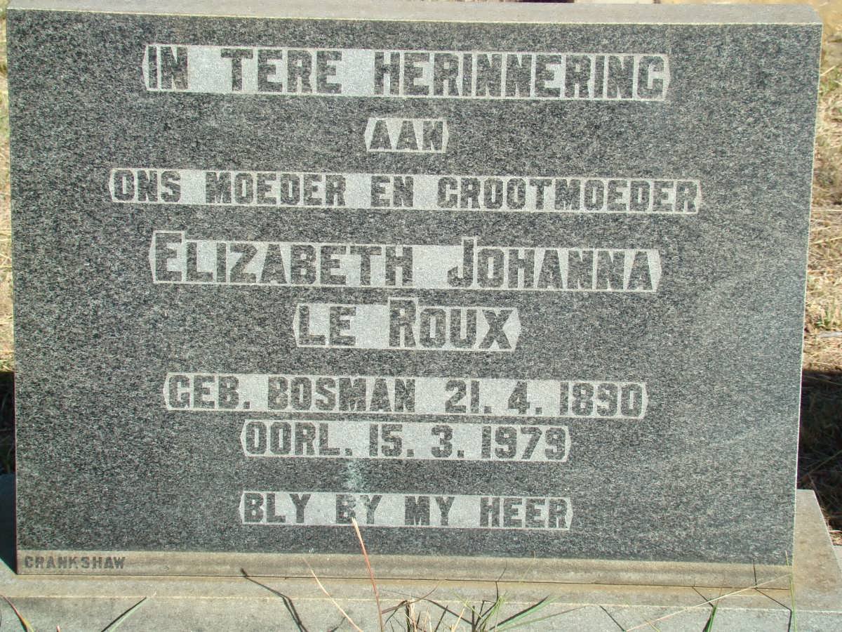 ROUX Elizabeth Johanna, le nee BOSMAN 1890-1979