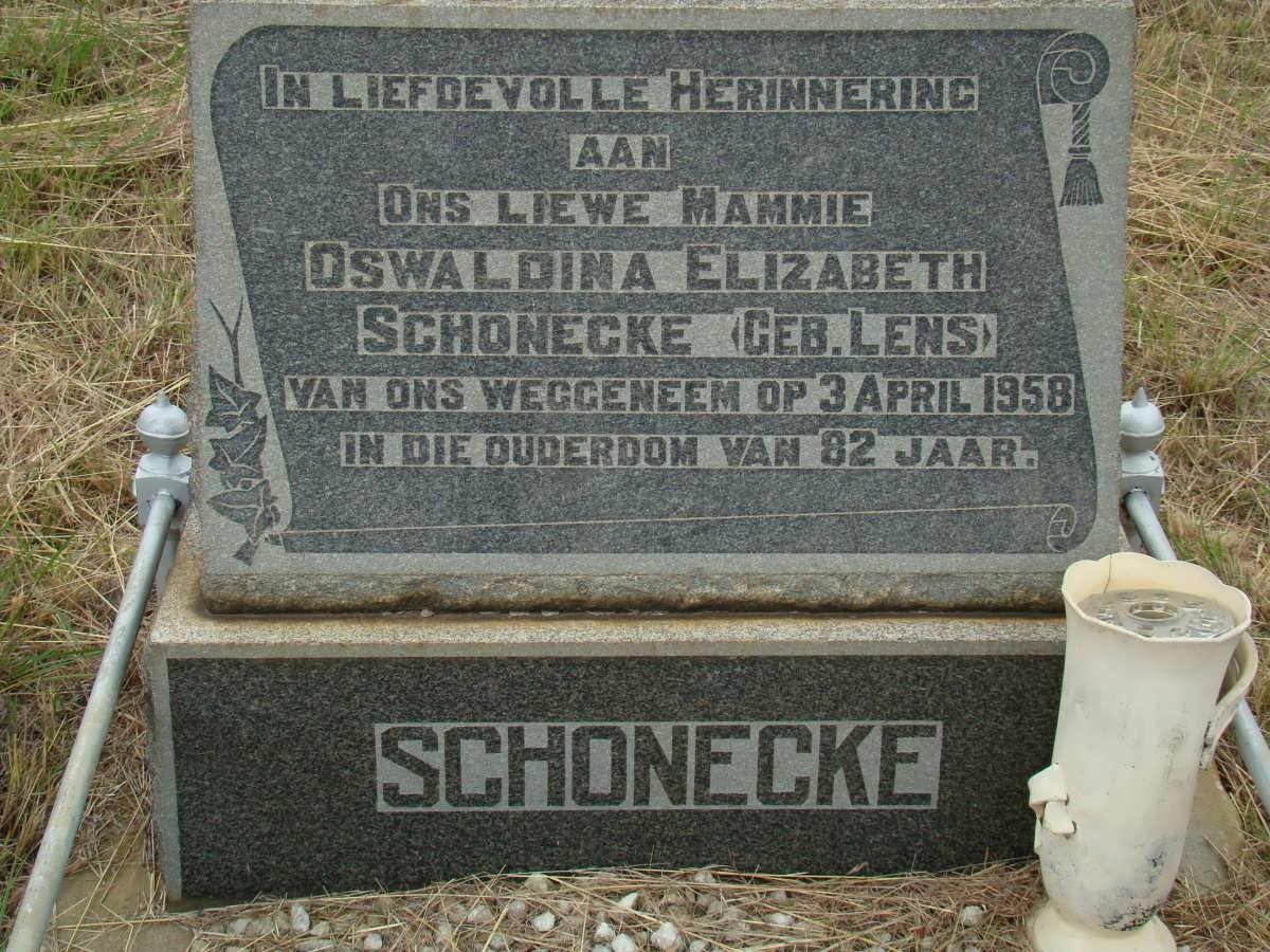 SCHONECKE Oswaldina Elizabeth nee LENS -1958