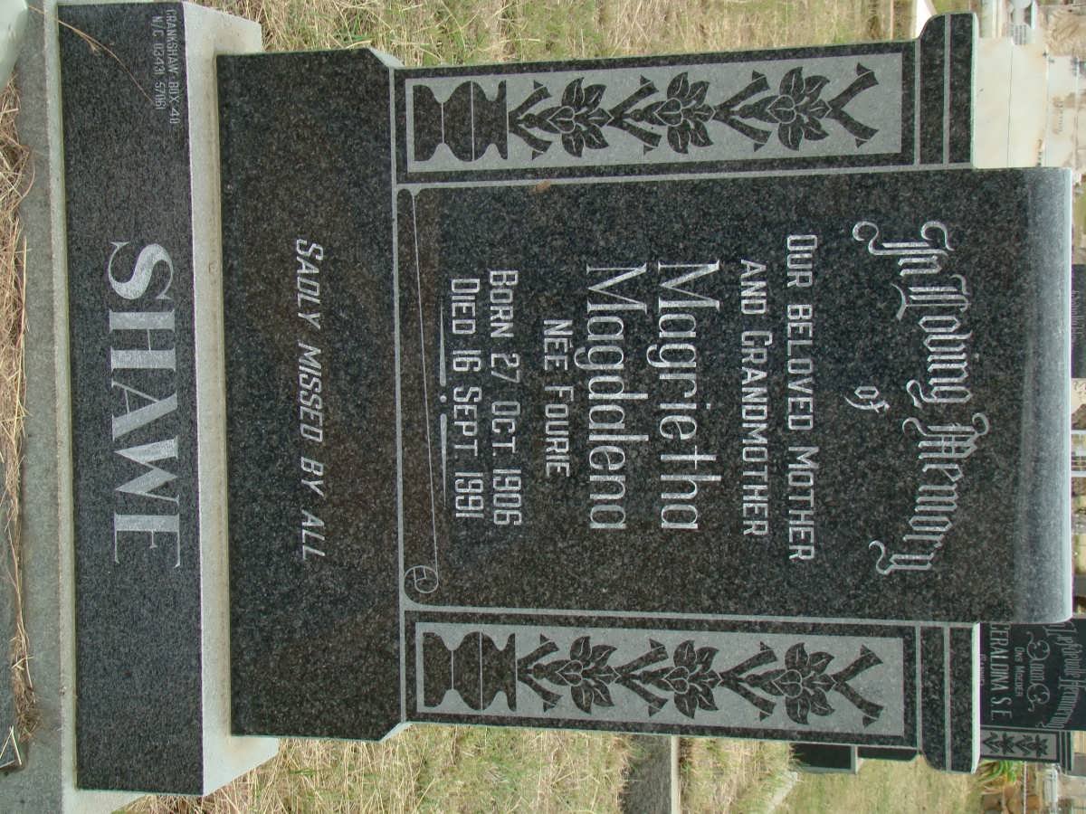 SHAWE Magrietha Magdalena nee FOURIE 1906-1991
