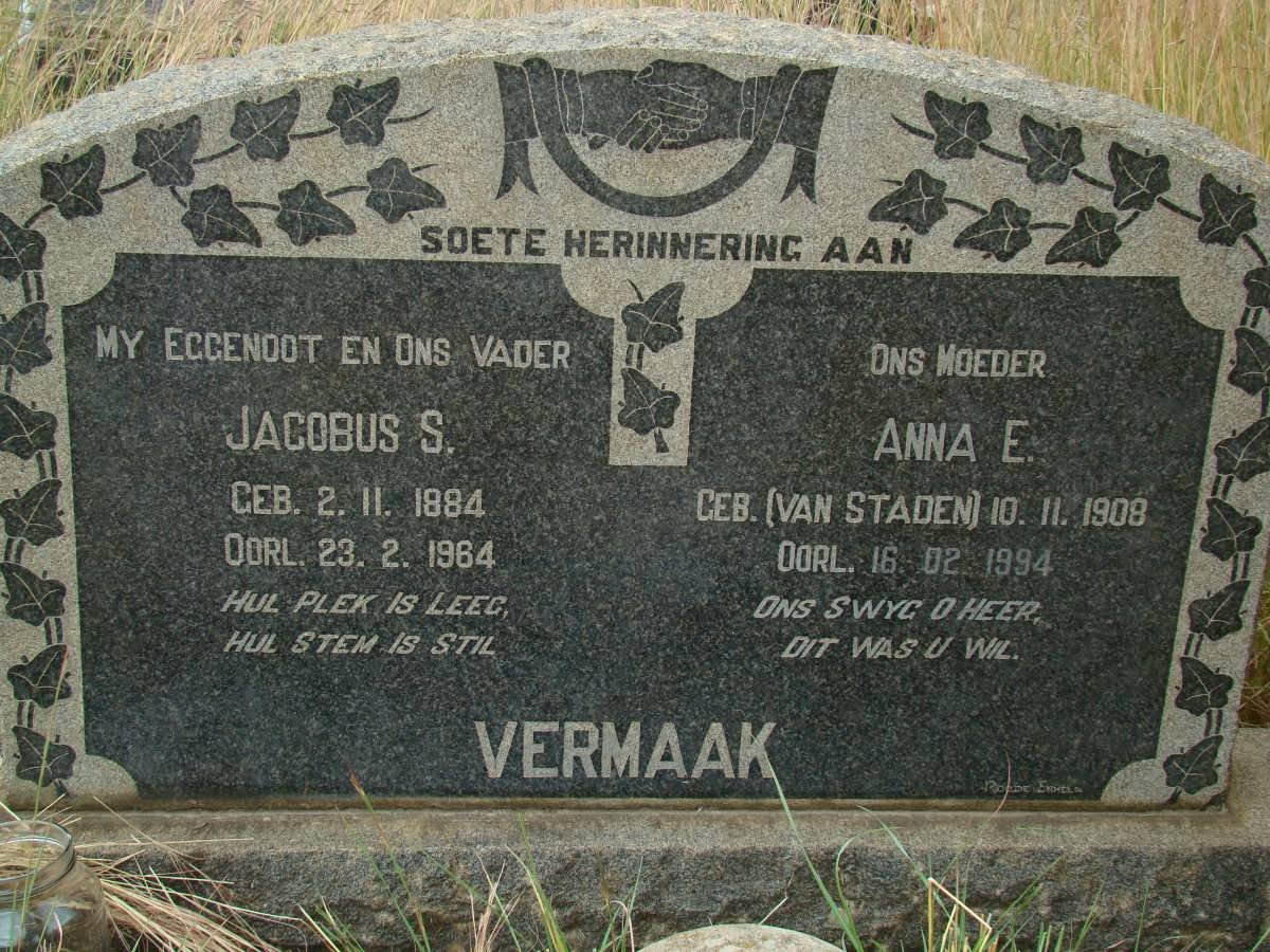 VERMAAK Jacobus S. 1884-1964 &amp; Anna E. VAN STADEN 1908-1994