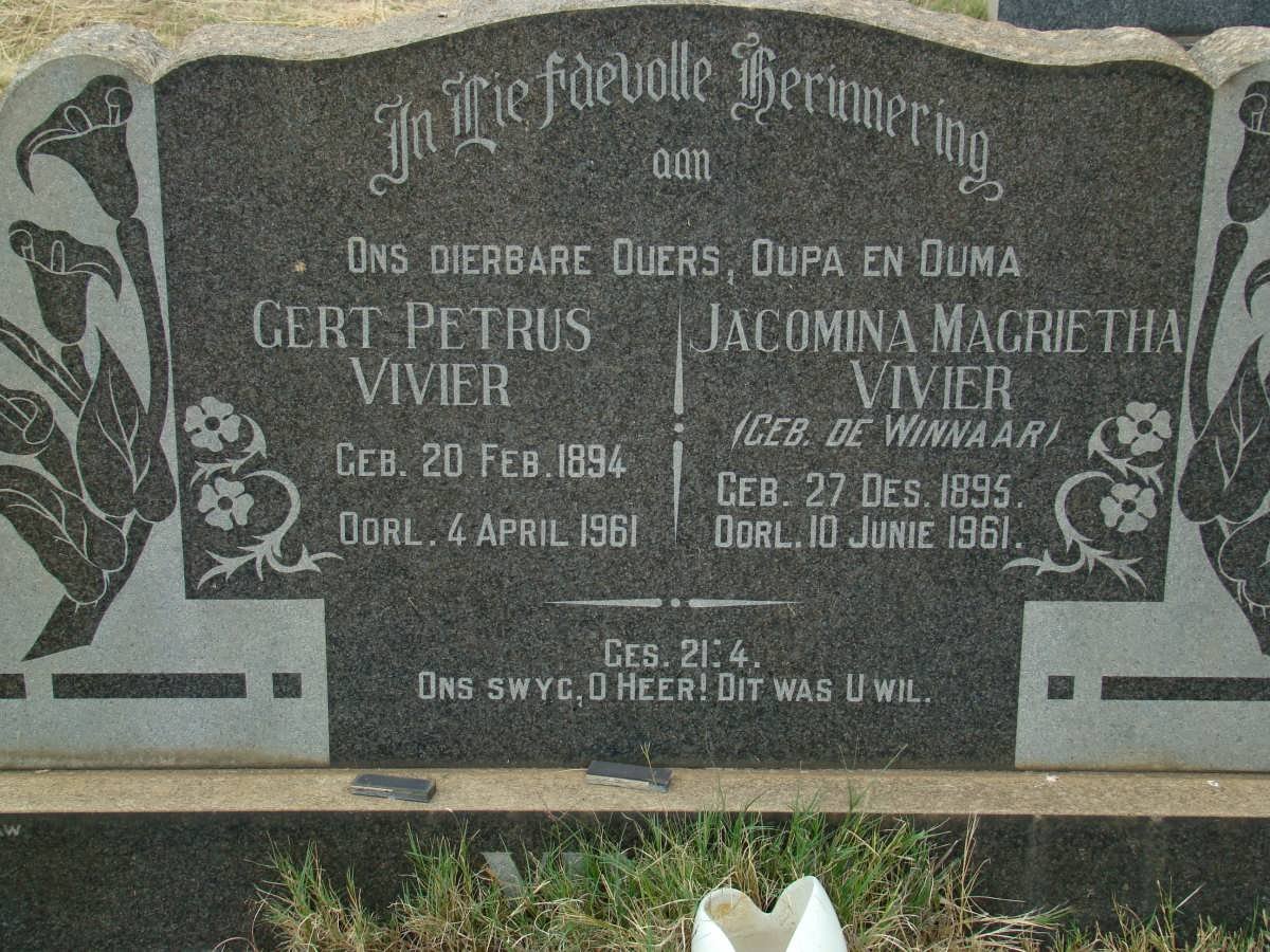 VIVIER Gert Petrus 1894-1961 &amp; Jacomina Magrietha DE WINNAAR 1895-1961