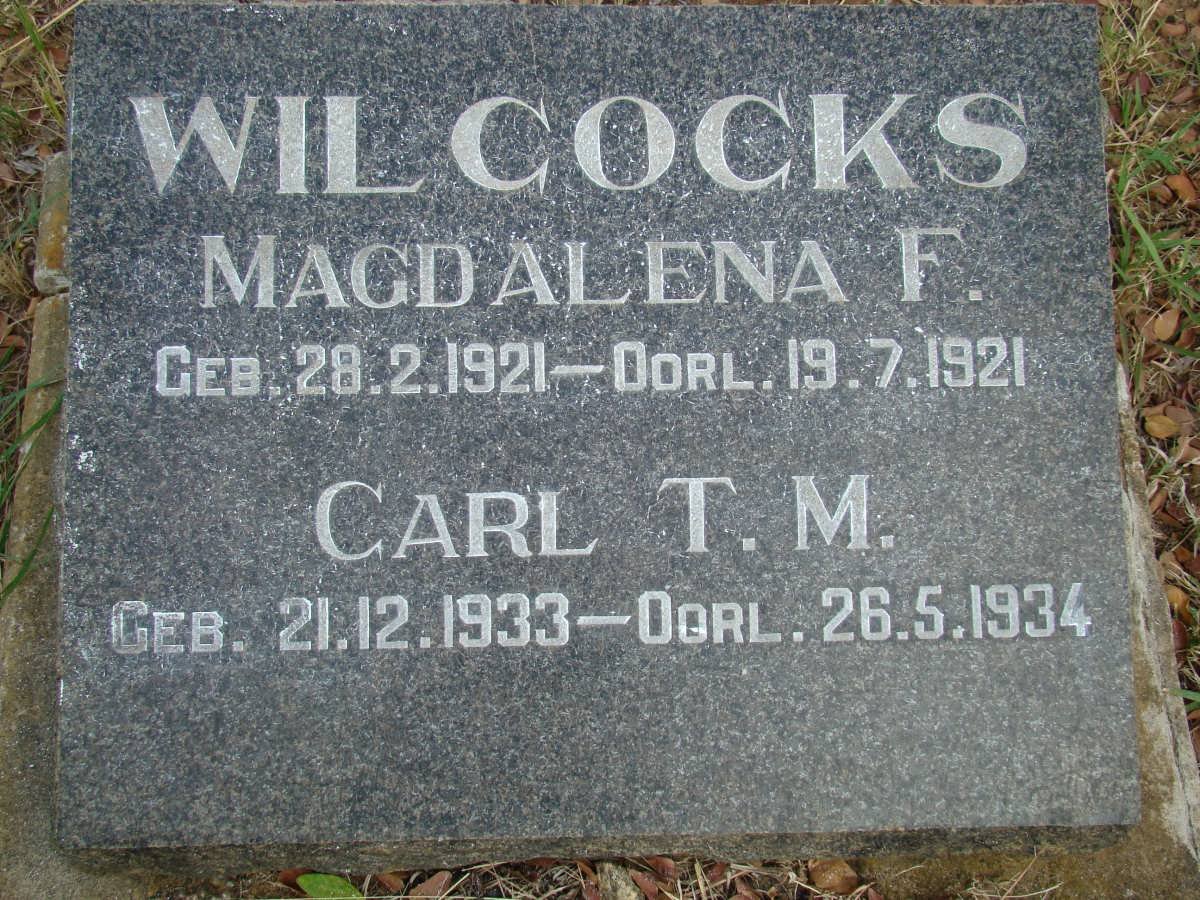 WILCOCKS Magdalena F. 1921-1921 :: WILCOCKS Carl T.M. 1933-1934