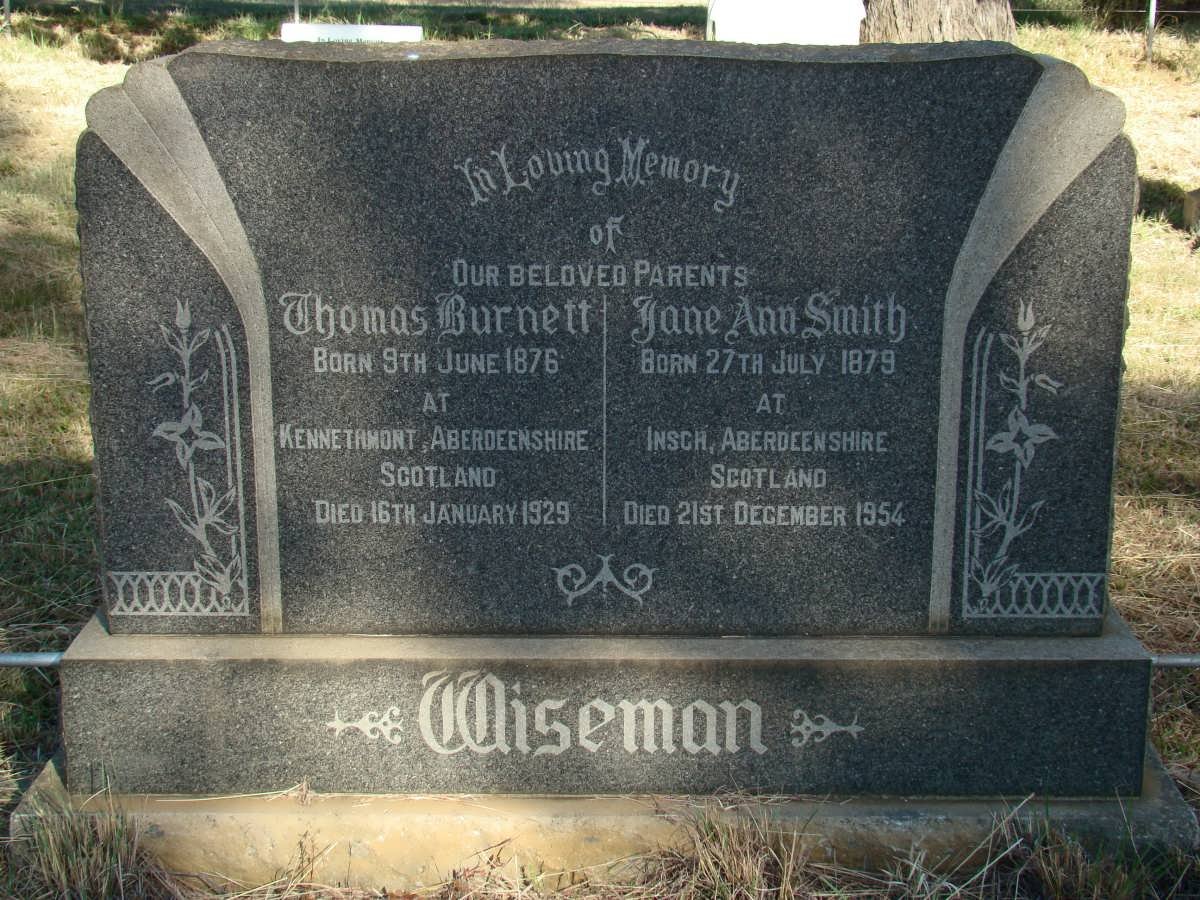 WISEMAN Thomas Burnett 1876-1929 &amp; Jane Ann SMITH 1879-1954