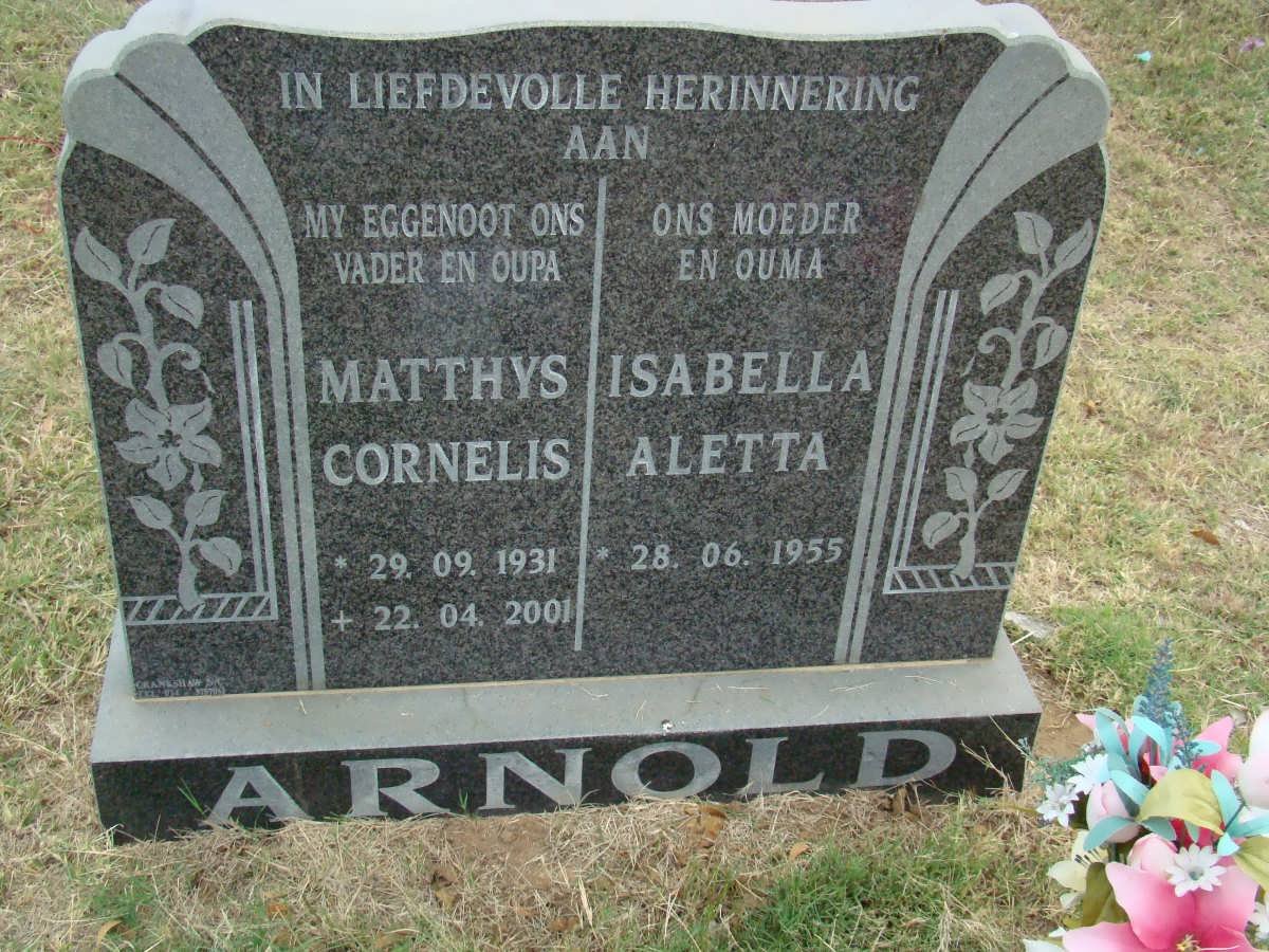 ARNOLD Matthys Cornelis 1931-2001 &amp; Isabella Aletta 1955-