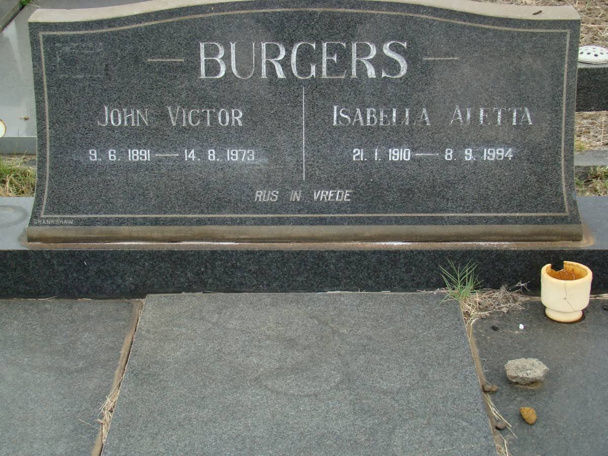 BURGERS John Victor 1891-1973 &amp; Isabella Aletta 1910-1994