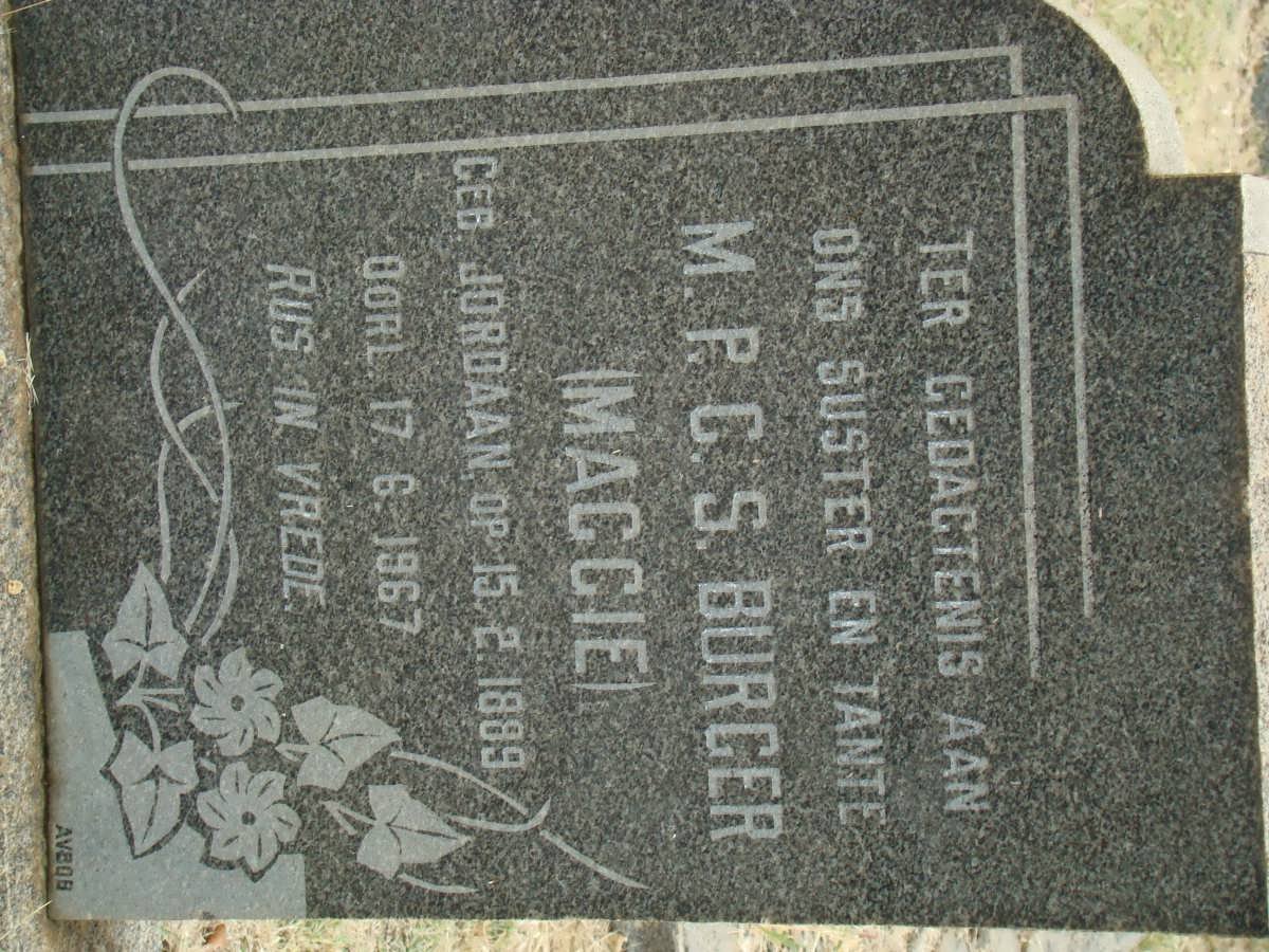 BURGER M.P.C.S. nee JORDAAN 1889-1967