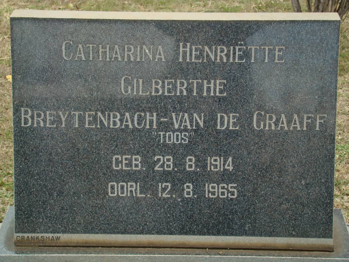 BREYTENBACH Catharina Henriette Gilberthe nee VAN DE GRAAFF 1914-1965