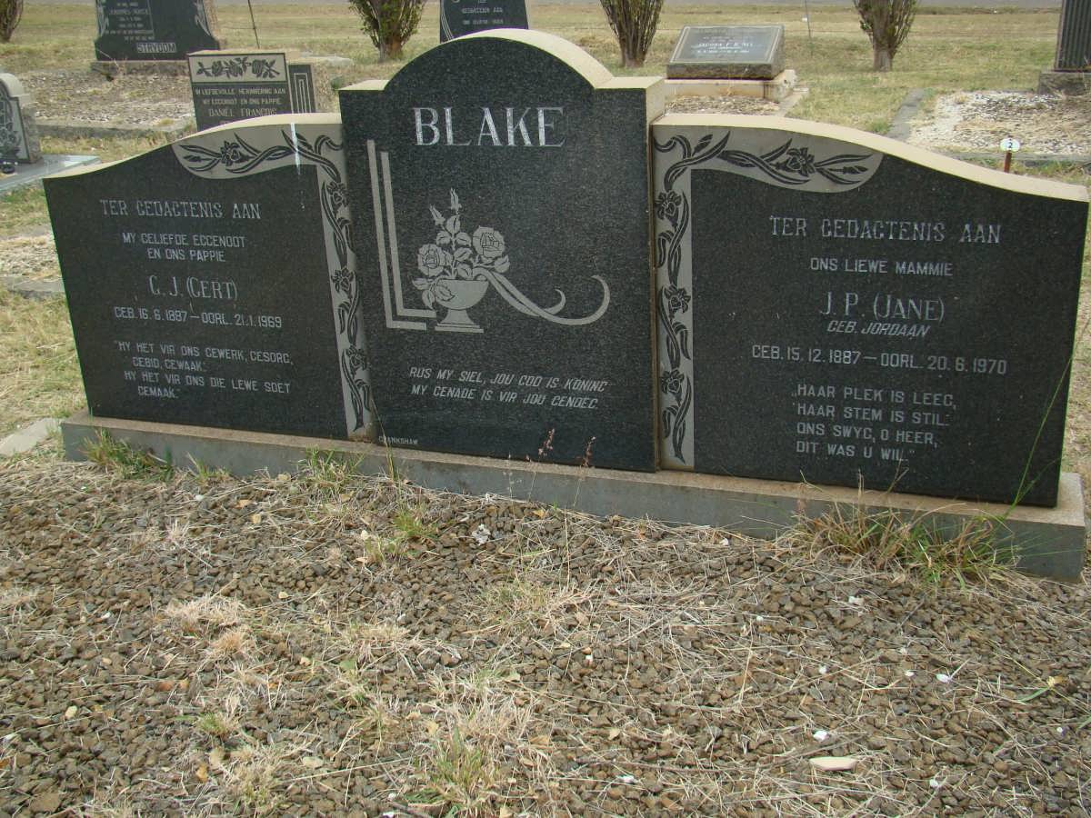 BLAKE G.J. 1887-1969 &amp; J.P. JORDAAN 1887-1970
