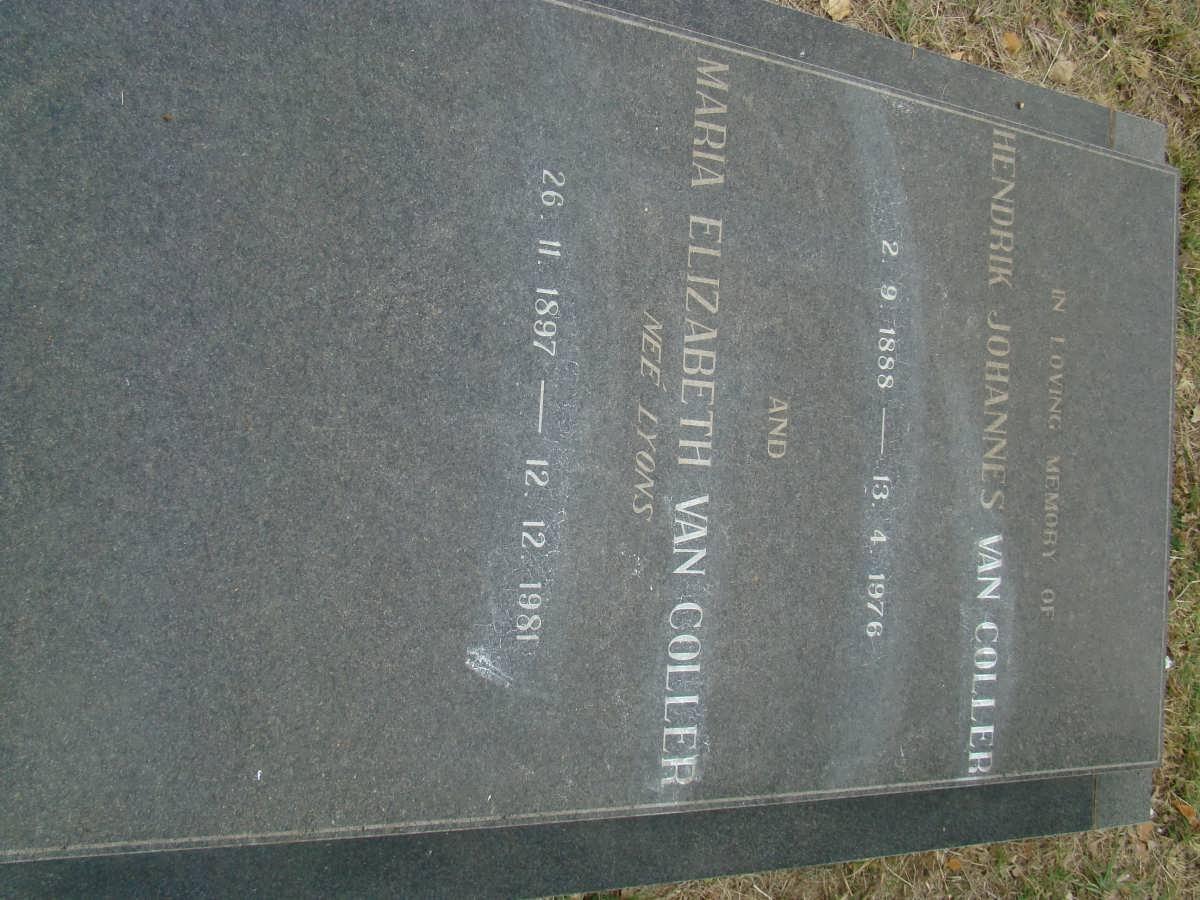COLLER Hendrik Johannes, van 1888-1976 &amp; Maria Elizabeth LYONS 1897-1981