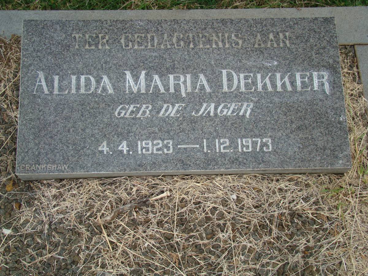 DEKKER Alida Maria nee DE JAGER 1923-1973
