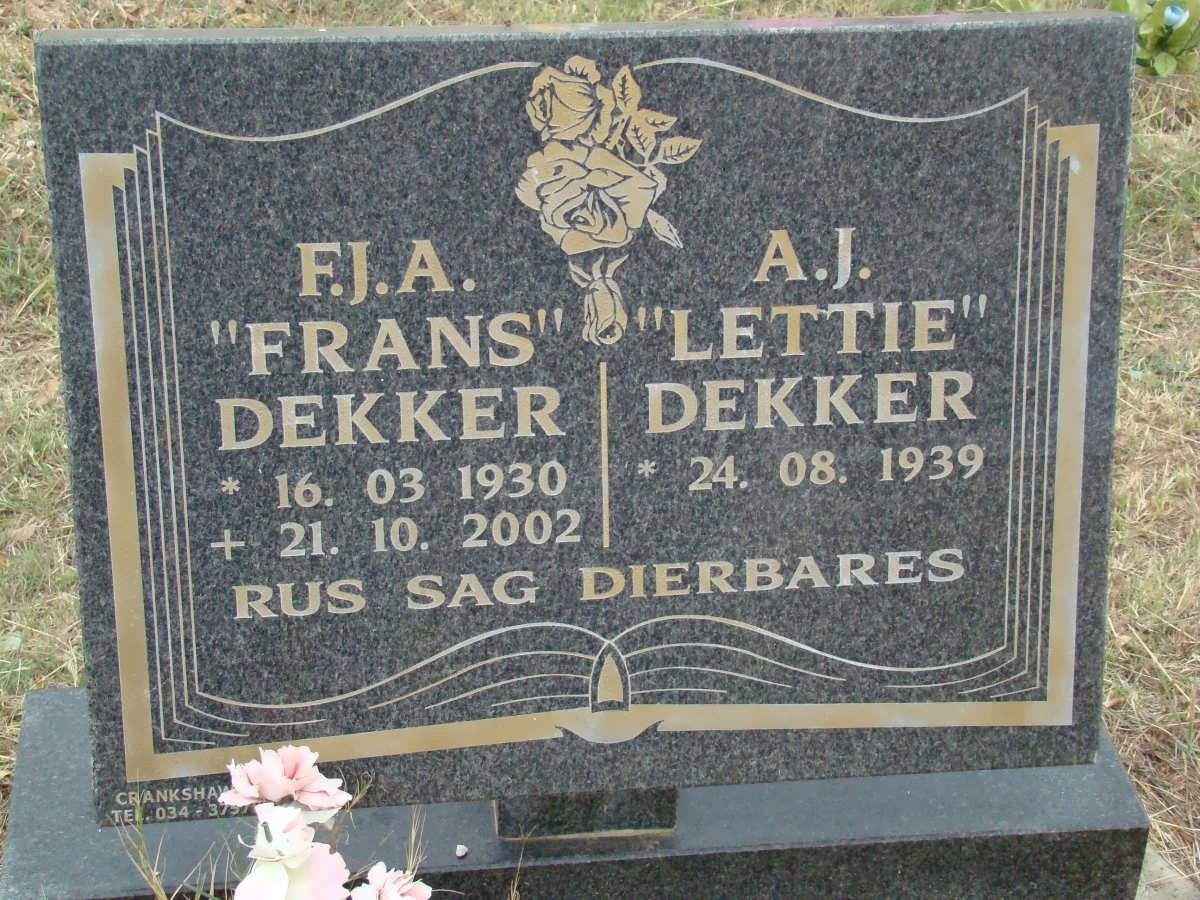 DEKKER F.J.A. 1930-2002 &amp; A.J. 1939-
