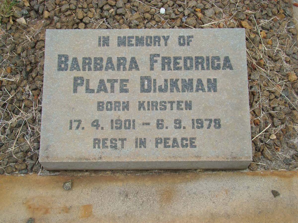 DIJKMAN Barbara Fredrica Plate nee KIRSTEN 1901-1978