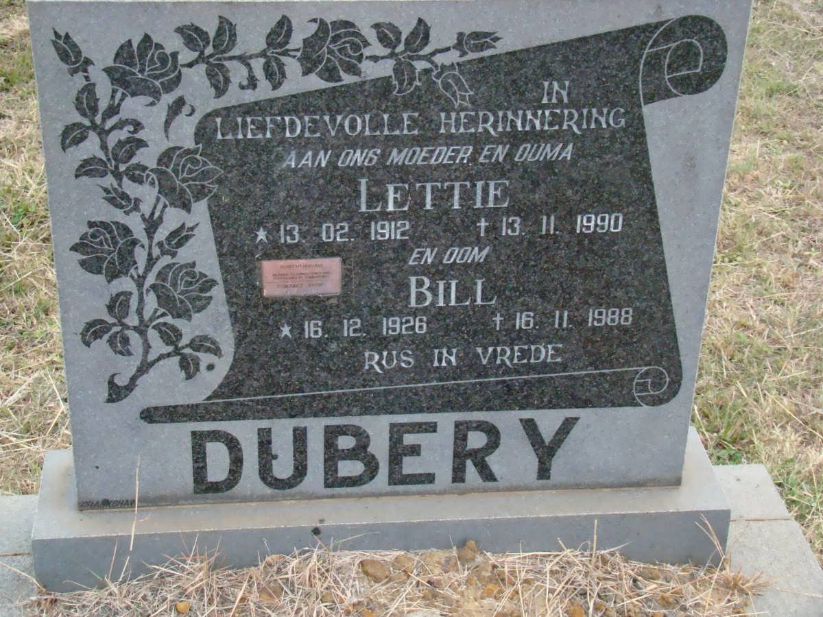 DUBERY Bill 1926-1988 &amp; Lettie 1912-1990
