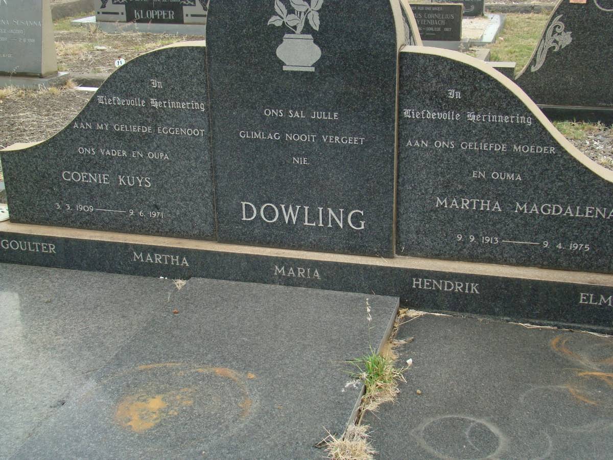 DOWLING Coenie Kuys 1909-1971 &amp; Martha Magdalena 1913-1975