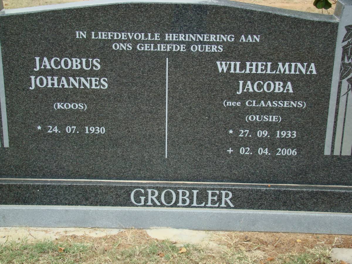 GROBLER Jacobus Johannes 1930- &amp; Wilhelmina Jacoba CLAASSENS 1933-2006